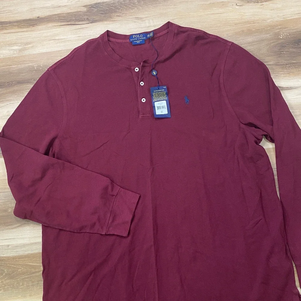 Polo Ralph Lauren Henley XXL Featherweight Mesh Cotton Long Sleeve Red Shirt
